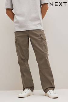 Pebble Grey - Straight - Cotton Stretch Cargo Trousers (D86921) | DKK280