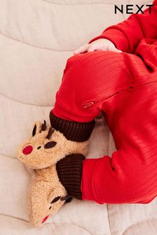 Brown Reindeer Christmas Baby Pram Sock Slippers (0-2mths) (D87059) | €5.50 - €6.50
