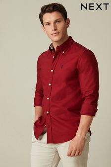 Czerwony - Standardowy krój - Koszula oksfordzka z długim rękawem (D87069) | 105 zł