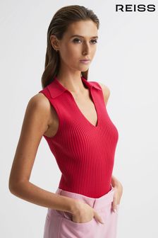 Reiss Pink Izzie V-Neck Collared Sleeveless Top (D87102) | SGD 243