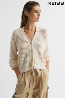 Reiss Neutral Adeena Cotton-Linen Blend Knit Cardigan (D87105) | TRY 3.415