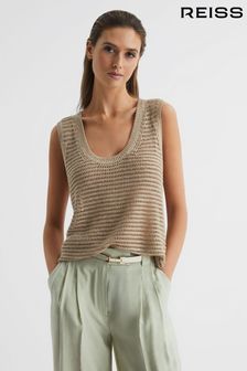 Reiss Neutral Ava Linen Open Stitch Knitted Vest (D87106) | OMR89