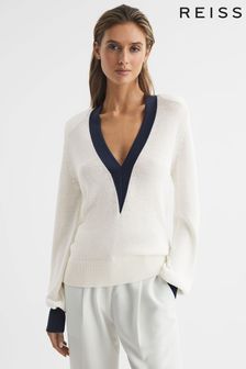 Reiss White/Navy Talitha Contrast Trim Knitted Jumper (D87108) | €195