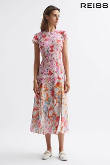 Reiss Pink Ivy Floral Print Midi Dress (D87110) | OMR134