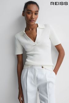 Reiss Ivory Devin V-Neck Collared Knit Top (D87116) | €171