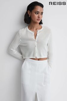 Reiss Ivory Pip Striped Long Sleeve Cropped Top (D87120) | $336