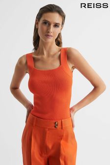 Reiss Orange Tamara Square Neck Ribbed Vest (D87121) | 61,740 Ft