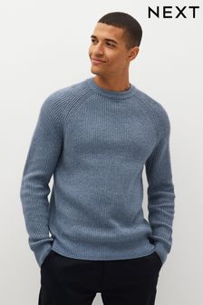 Cornflower modra - Udoben rebrast pleten pulover z okroglim ovratnikom standardnega kroja (D87154) | €16