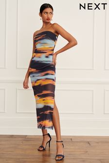 Blue/Orange Sunset Bandeau Mesh Midi Dress (D87162) | €24