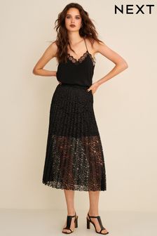 Black Lace Pleated Midi Skirt (D87163) | €34