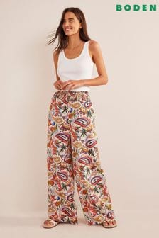 Boden Pink Linen Shirred Waist Trousers (D87362) | 84 €