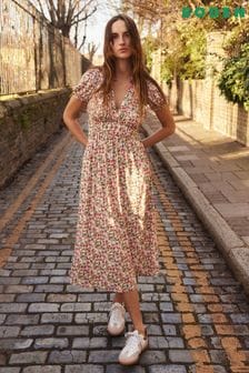 Boden Green Printed Ruched Jersey Midi Tea Dress (D87385) | €61