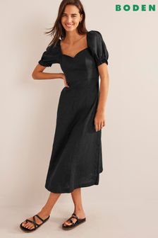 Boden Black Sweetheart Linen Midi Dress (D87418) | €89