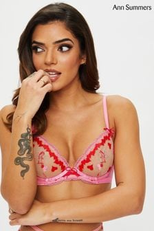 Ann Summers Pink Cross My Heart Embroidered Non Pad Plunge Bra (D87458) | €15.50