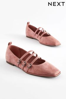 Pink Forever Comfort® Triple Strap Square Toe Flat Shoes (D87541) | €24