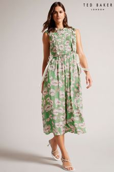Ted Baker Green Tindraa Sleeveless Frilled Midi Dress (D87563) | €115