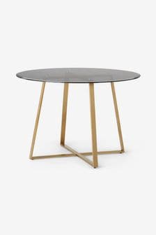 MADE.COM Brass & Smoked Glass Haku 4 Seater Round Dining Table (D87747) | €541