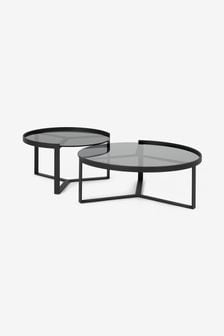 MADE.COM Black/Grey Glass Aula Nesting Round Coffee Table (D87771) | €756