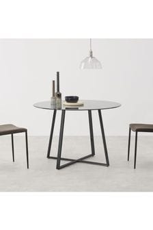 MADE.COM Black & Smoked Glass Haku 4 Seater Round Dining Table (D87852) | €541