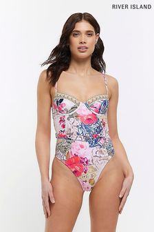 River Island Pink Scarf Structured Swimsuit (D87869) | €25