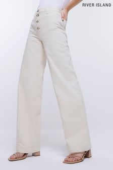 River Island Cream Ecru Seeded Wide Leg Jeans (D87876) | $74