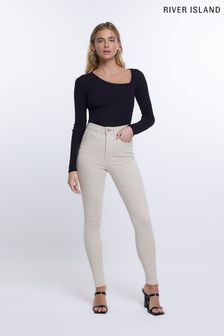 River Island Cream Ecru High Rise Skinny Jeans (D87884) | $74