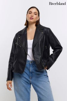 River Island Black Plus Faux Leather Biker Jacket (D87904) | €95