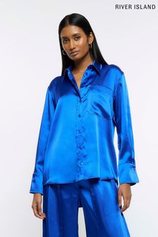 Синяя свободная рубашка со складками на спине River Island (D87913) | €28