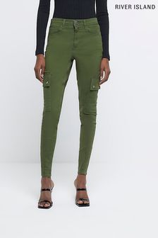 River Island Green High Rise Cargo Jeans (D87919) | $77