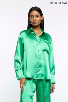 Зеленая свободная рубашка со складками на спине River Island (D87921) | €27