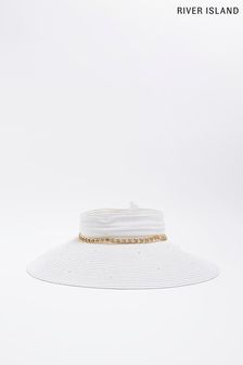 Белая соломенная шляпа-козырек с искусственным жемчугом River Island (D87931) | €14