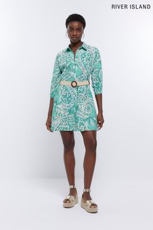 Зеленое платье-рубашка мини с принтом пейсли River Island (D87945) | €29