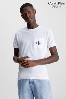 Weiß - Calvin Klein Jeans Schmal geschnittenes T-Shirt mit Tasche und Logo (D88056) | 55 €