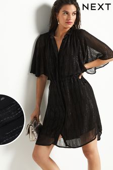 Black Sparkle Flutter Sleeve Tie Waist Mini Dress (D88095) | 89 €