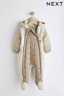 Grey/Mink Brown Colourblock Baby All-In-One Pramsuit (0mths-2yrs) (D88098) | €38 - €40
