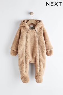 Toffee Brown Cosy Fleece Borg Bear Baby Pramsuit (D88159) | €22 - €23