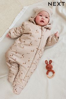 Mink Brown Acorn Corduroy Fleece Lined Baby All-In-One Pramsuit (D88161) | €30 - €31