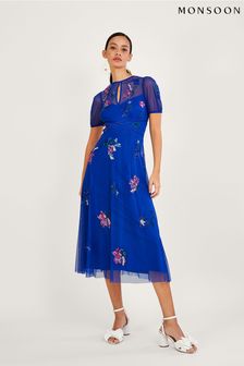 Monsoon Blue Phoebe Embellished Midi Dress in Recycled Polyester (D88186) | €108