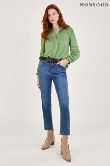 Monsoon Green Lace Insert Button Through Jersey Shirt (D88191) | €27