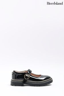 River Island Black Girls Heart Buckle Mary Jane Shoes (D88246) | €14