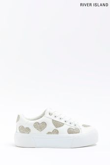 Pantofi sport cu sclipici și inimă pentru fete River Island Auriu (D88255) | 119 LEI