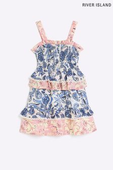 River Island Girls Blue Floral Tiered Dress (D88294) | €20