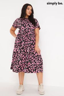 Simply Be Pink Print Supersoft Pocket Midi Dress (D88564) | AED150