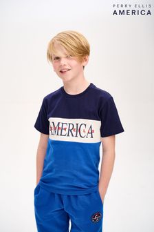 Perry Ellis America T-shirt bleu marine Bleu imprimé à panneaux (D88661) | €8 - €9