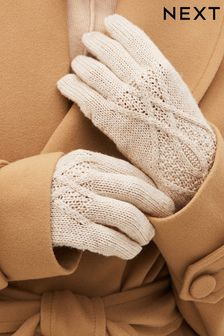 Cream Sparkle Cable Knit Gloves (D88762) | $18