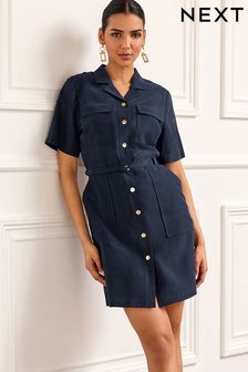 Navy Blue Tailored Pocket Detail Mini Dress (D88871) | €24