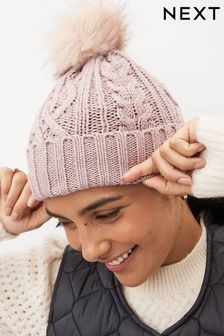 Pink Lurex Cable Knit Pom Hat (D88911) | €14