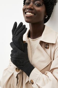 Черный - Вязаные перчатки «в косичку» (D88917) | €13