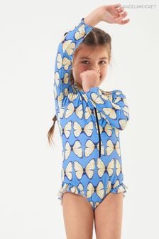 Angel & Rocket Blue Zip-Up Long Sleeve Rash Swimsuit