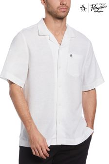 Original Penguin Short Sleeve Linen Blend Shirt in White (D89140) | €46